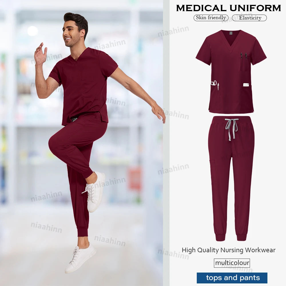 Scrubs Men Women Wholesale Scrubs Uniforms Medical Jogger Set Nurses Accessories Dental Clinic Pet Grooming Scrub Top Pants Sets