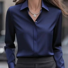 2025 New Women's Long-sleeved Shirt 10 Color Lapel Satin Button Cardigan Office Commuting Elegant Simple Top Basic Blouses