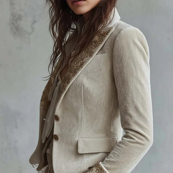 Women's Autumn Spring Blouse Jacket Long-sleeved Suit Corduroy Pocket Printed Lapel Bell Sleeves New Elegance Comfort Minimalist