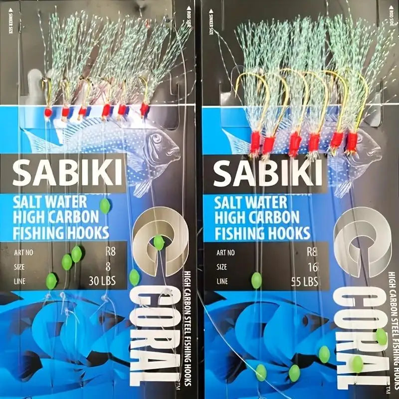 Fishing String Hook Bait Equipment - Durable High Carbon Hook and Vibrant Luminous Beads, Seductive Salty Fishing Set Herring, Snapper, Marluowei, Flat Head, Herring, and Thrilling Shark Adventure