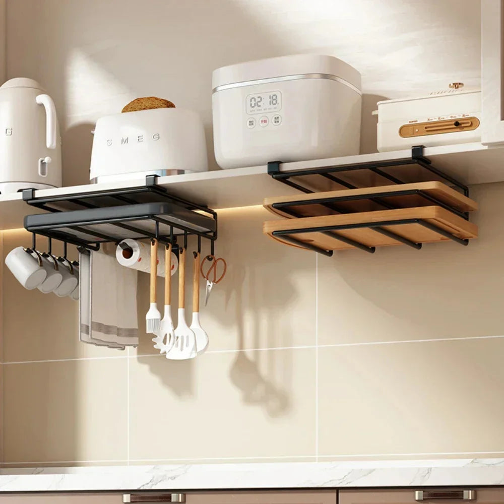 DecorBites™ Kitchen Rack: Cupboard Paper Towel Rags Hanger with Hooks