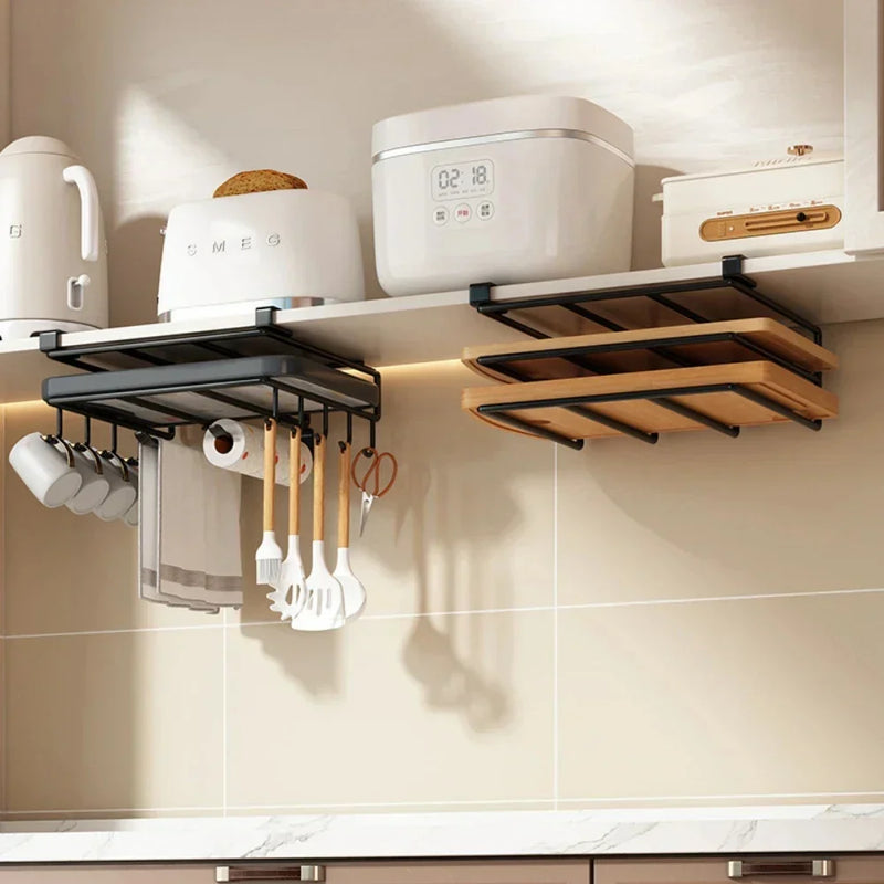 DecorBites™ Kitchen Rack: Cupboard Paper Towel Rags Hanger with Hooks