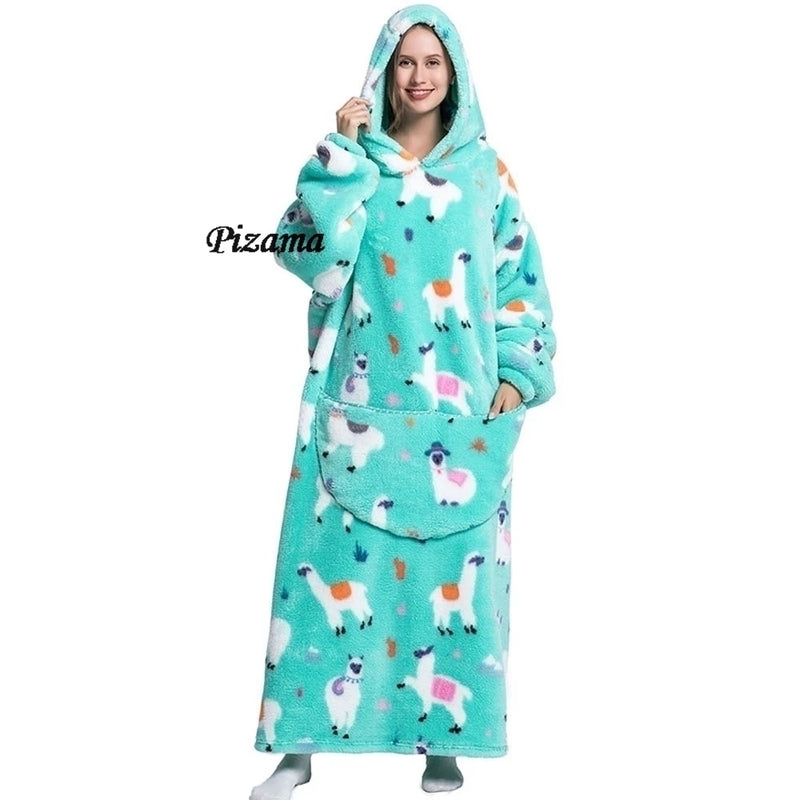 Sweatshirt Women Plus Size Clothes Blue Extra Long Winter Warm Tv Blankets Wearable Sherpa Oversized Hoodies Winter Clothes