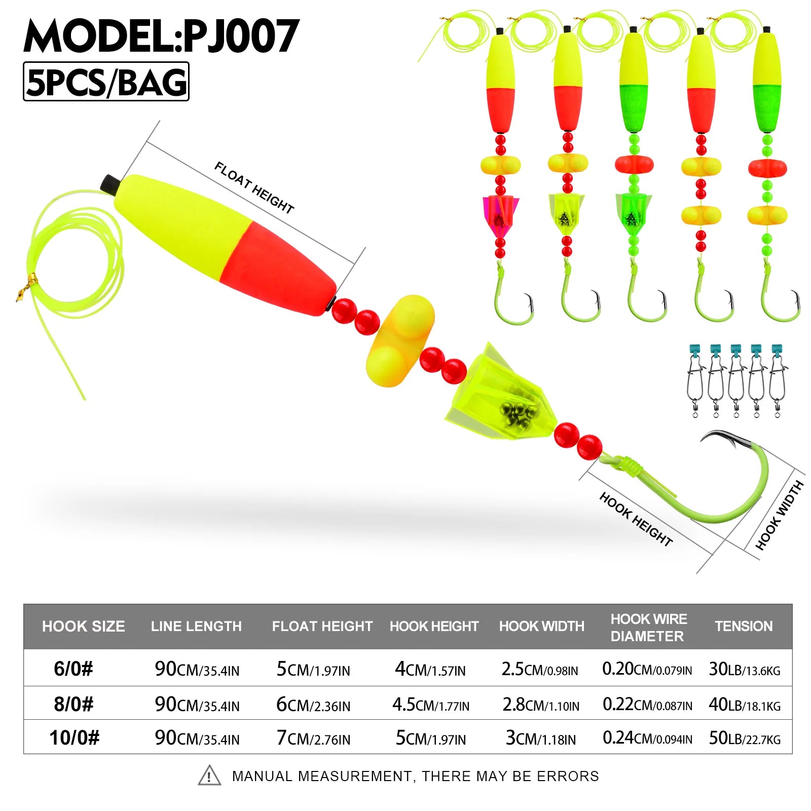 PROBEROS 5pcs Catfish Float Rigs with Rattler 6/0-10/0 Hooks Noise-Attracting Catfishing Equipment for Freshwater Lake Fishing