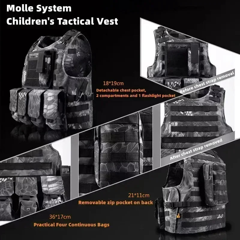 Tactical Vest Kid Combat Training Assault Plate Carrier Outdoor Hunting Airsoft CS Hunting Sport Protection Vests Hunting Vests