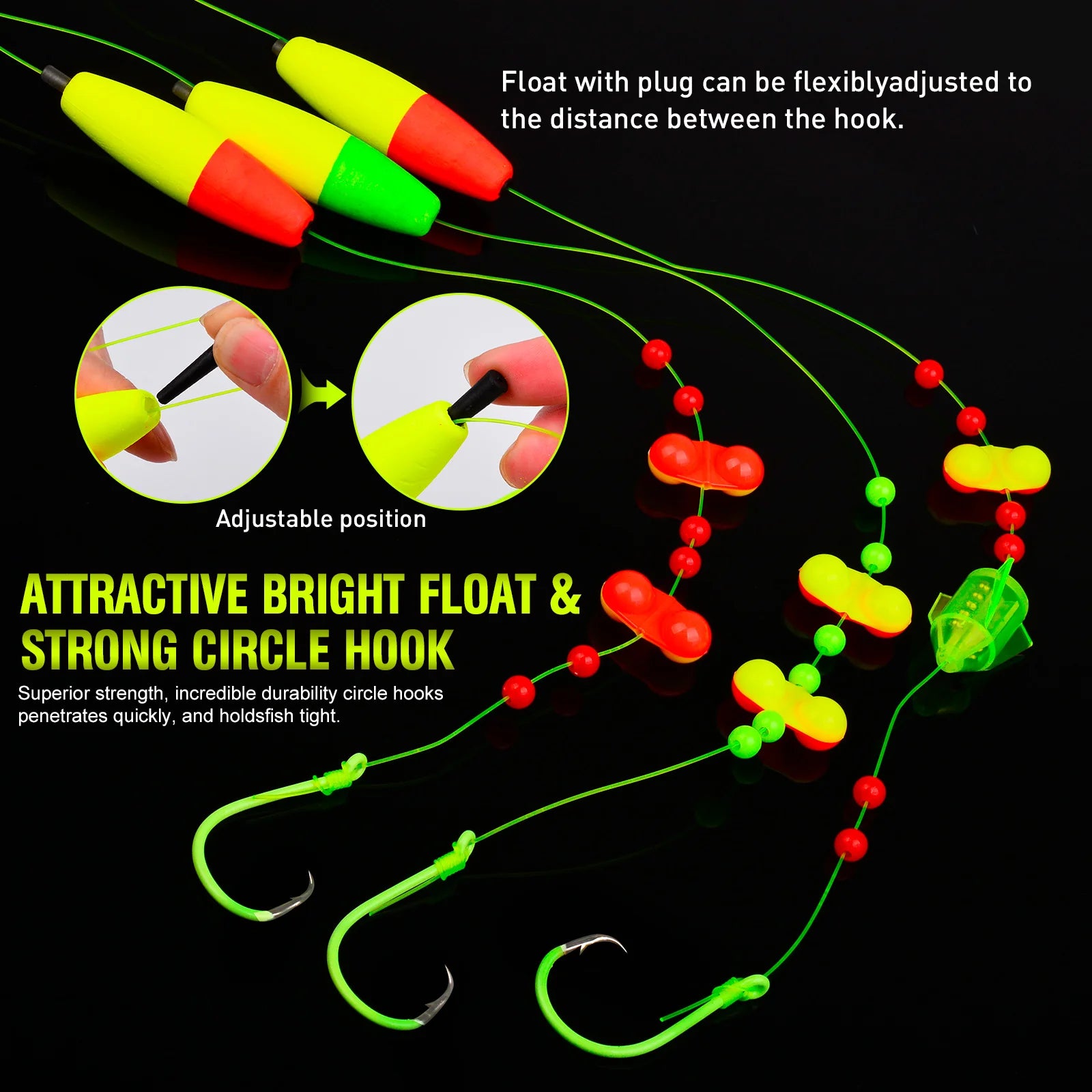 PROBEROS 5pcs Catfish Float Rigs with Rattler 6/0-10/0 Hooks Noise-Attracting Catfishing Equipment for Freshwater Lake Fishing