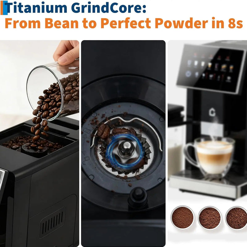 3rd-Gen Espresso Coffee Maker with Milk Frother - Removable Brewer & Grinder, Adjustable Coarseness/Flavor, Detachable Milk Tank
