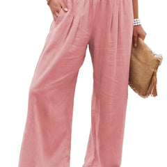 Women's casual pants with drawstring, mid waist, beach wide leg, spring and summer, European and American pants