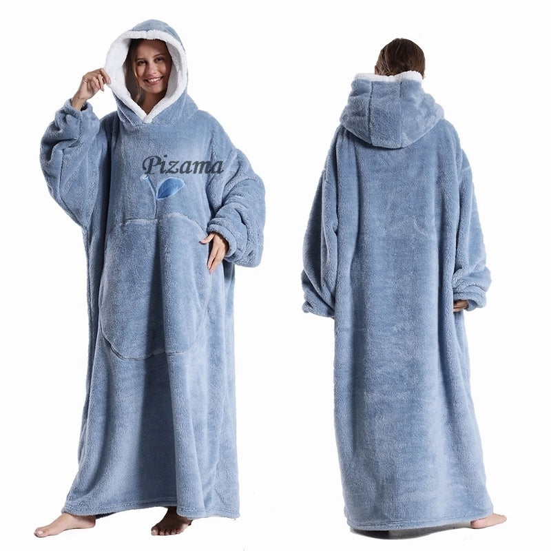 Sweatshirt Women Plus Size Clothes Blue Extra Long Winter Warm Tv Blankets Wearable Sherpa Oversized Hoodies Winter Clothes
