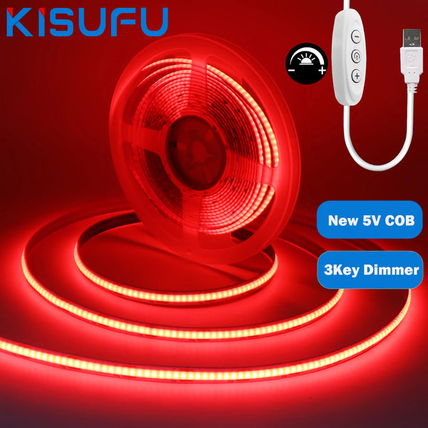 LED Light Strip USB With 3Keys Switch Dimmable DC5V COB 320Leds/m Blue/White/Red/Green Flex Adhesive Tape Night Lighting  3/5M