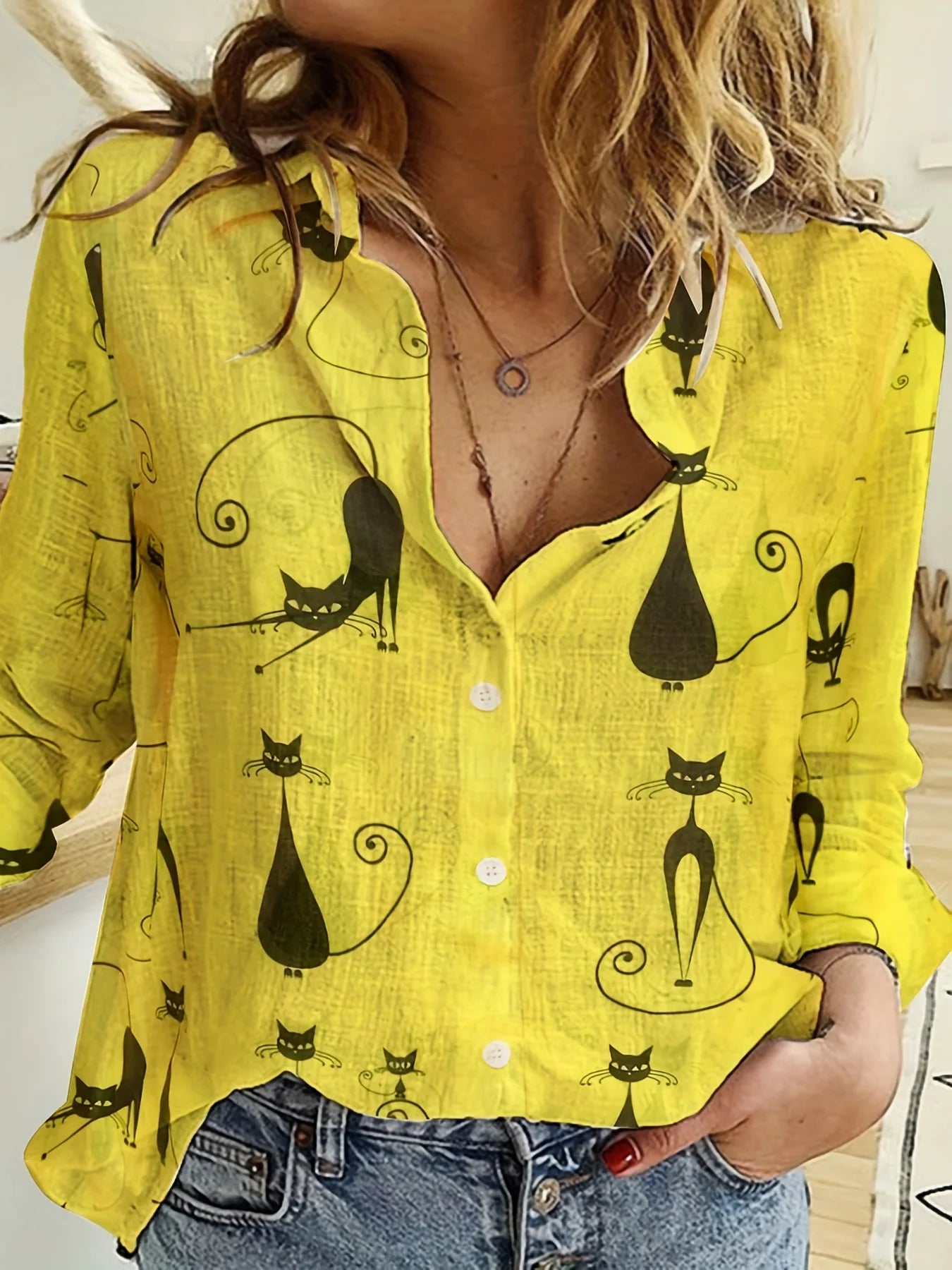 Women's Shirt Fashion Clashing Color Patchwork Shirt Top Temperament Sense Long Sleeve Cat Shirt 2023 Autumn Brand Design Shirt