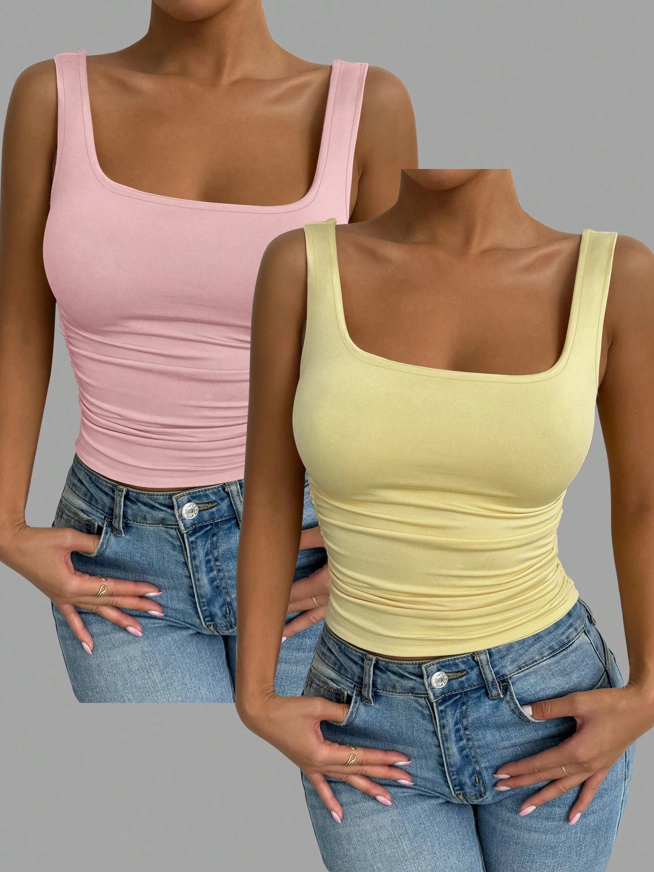 Fashion casual women's blouse with square neckline and two-piece set