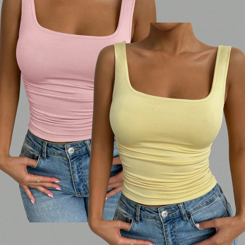 Fashion casual women's blouse with square neckline and two-piece set