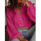 Women Autumn Blouses and Shirts Lace Hollow Out Long Sleeve V-neck Single Breasted Shirt Tops Blusas de mujer