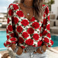 Women's V Neck Puff Sleeve Blouse Chic Blue Hydrangea Floral Print Lightweight Flowy Casual Top Breathable Vacation Office Shirt