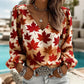 Women's V Neck Puff Sleeve Blouse Chic Blue Hydrangea Floral Print Lightweight Flowy Casual Top Breathable Vacation Office Shirt