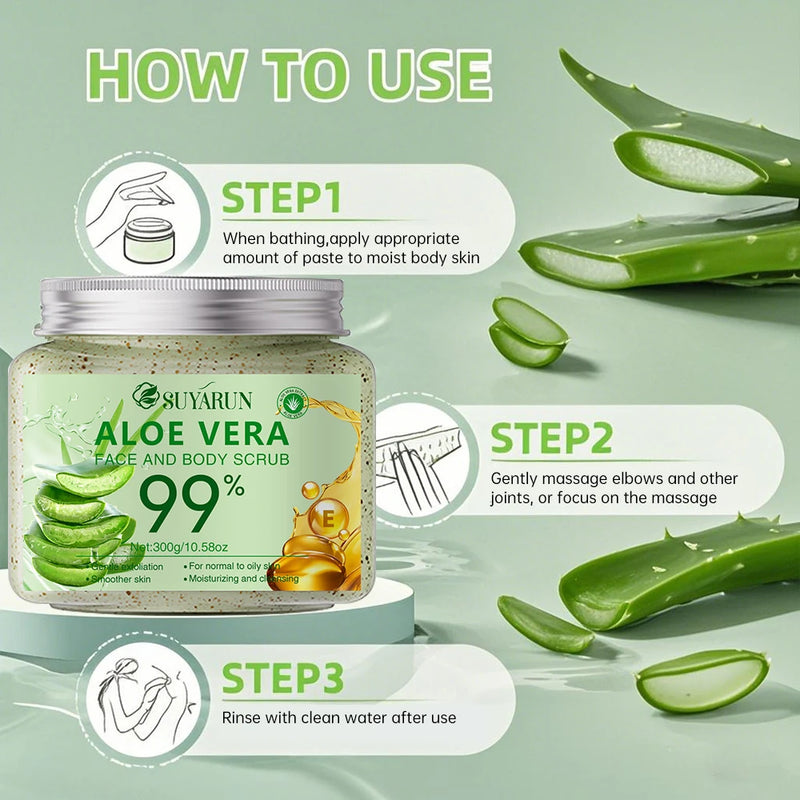 SUYARUN Aloe Vera Body Scrub Exfoliator - Natural Deep Cleansing, Hydrating for Sensitive Skin, Spa Quality Soft Smooth Skin.
