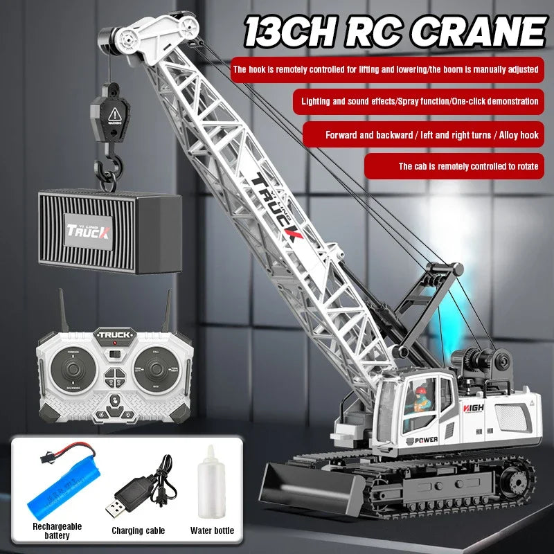 Big Rc Truck Alloy Crane 2.4G Remote Control Truck 9Ch 11Ch 13Ch 15Ch Spray Toy Radio Controlled Engineering Vehicle Excavator