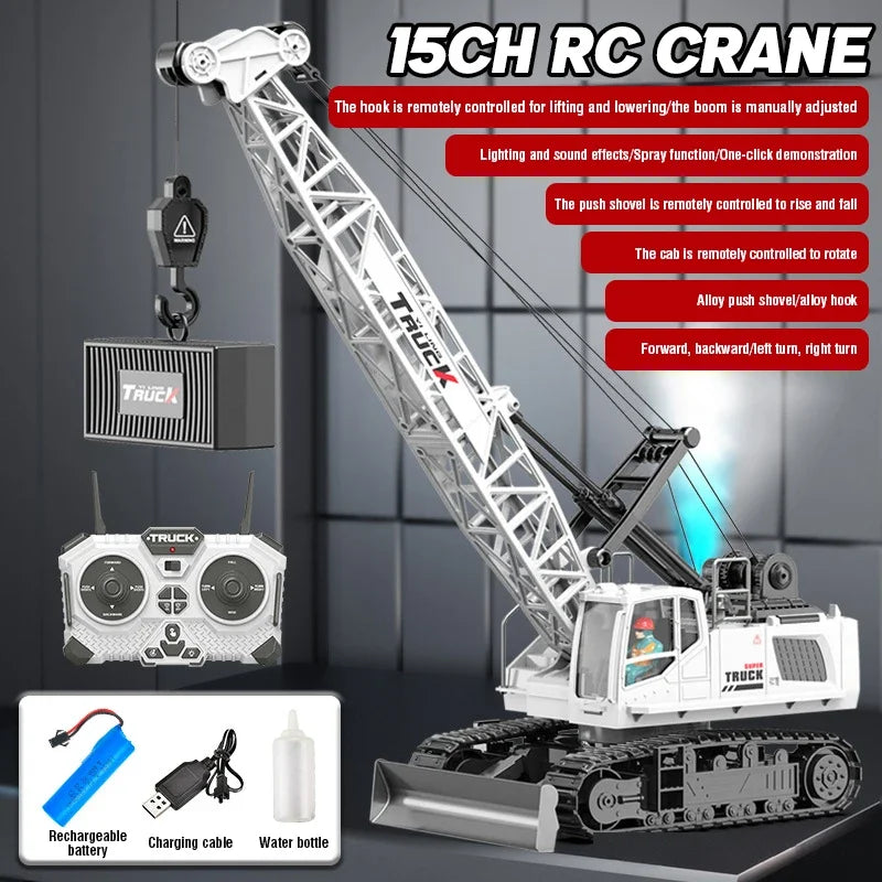 Big Rc Truck Alloy Crane 2.4G Remote Control Truck 9Ch 11Ch 13Ch 15Ch Spray Toy Radio Controlled Engineering Vehicle Excavator