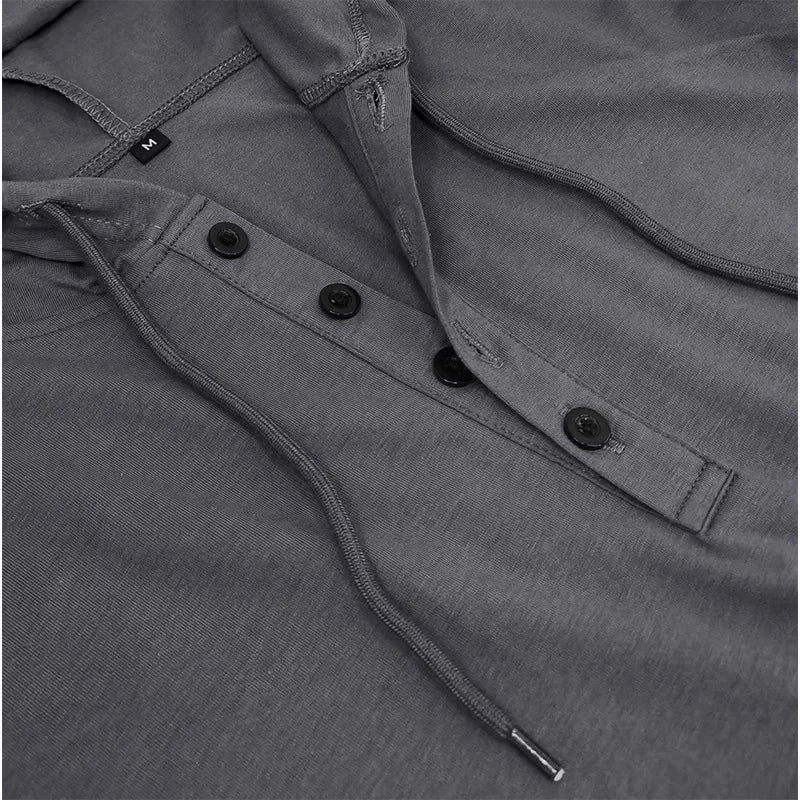 Men's Short-sleeved T-shirts for Sports and Fitness American-style Henley Shirt Hooded Top