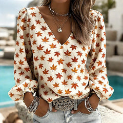 Women's V Neck Puff Sleeve Blouse Chic Blue Hydrangea Floral Print Lightweight Flowy Casual Top Breathable Vacation Office Shirt