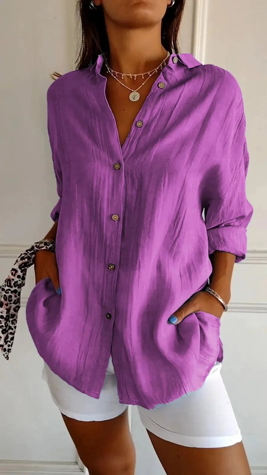 New Women's Shirt Casual Lapel Pleated Single-Breasted Button Solid Color Shirt Office Street Tops Blouses for Female