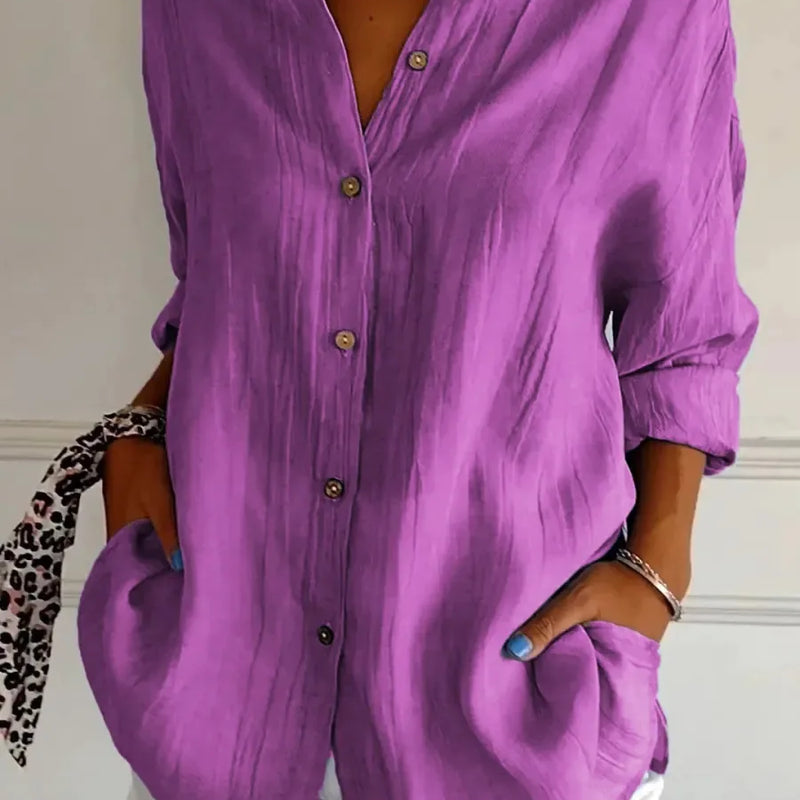 New Women's Shirt Casual Lapel Pleated Single-Breasted Button Solid Color Shirt Office Street Tops Blouses for Female