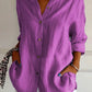 New Women's Shirt Casual Lapel Pleated Single-Breasted Button Solid Color Shirt Office Street Tops Blouses for Female