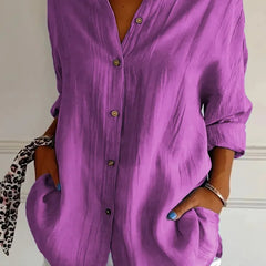 New Women's Shirt Casual Lapel Pleated Single-Breasted Button Solid Color Shirt Office Street Tops Blouses for Female