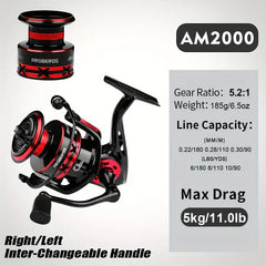 PROBEROS Fishing Reel 5.2:1 1000-6000 Max Drag 9KG Spinning Reels Metal Spool Reel drag fishing reel,Fishing Accessories