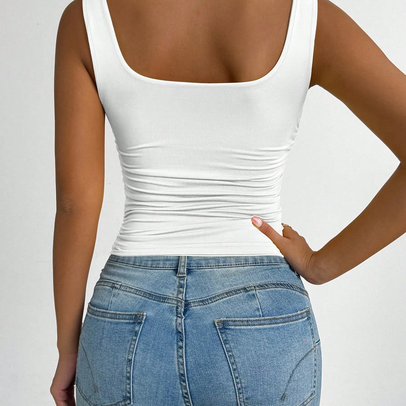 Fashion casual women's blouse with square neckline and two-piece set