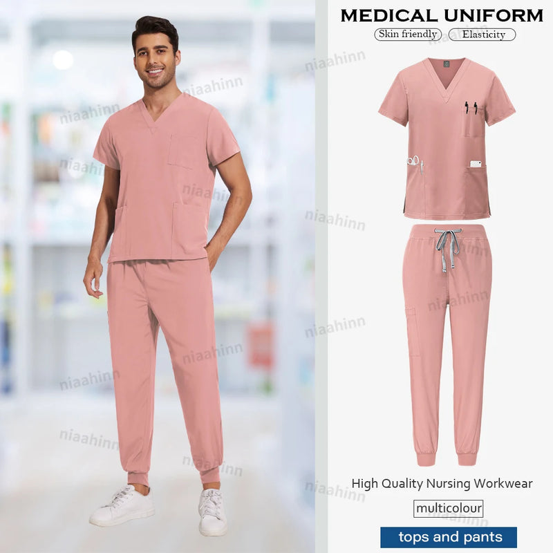 Scrubs Men Women Wholesale Scrubs Uniforms Medical Jogger Set Nurses Accessories Dental Clinic Pet Grooming Scrub Top Pants Sets