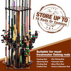 Fishing Rod Holders for Garage 360 Degree Rotating Fishing Pole Rack, Floor Stand Holds up to 16 Rods