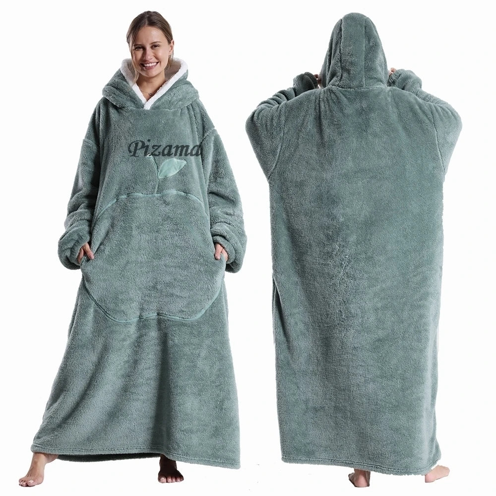 Sweatshirt Women Plus Size Clothes Blue Extra Long Winter Warm Tv Blankets Wearable Sherpa Oversized Hoodies Winter Clothes