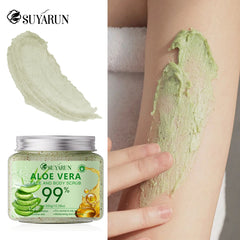 SUYARUN Aloe Vera Body Scrub Exfoliator - Natural Deep Cleansing, Hydrating for Sensitive Skin, Spa Quality Soft Smooth Skin.