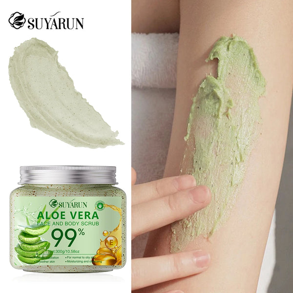 SUYARUN Aloe Vera Body Scrub Exfoliator - Natural Deep Cleansing, Hydrating for Sensitive Skin, Spa Quality Soft Smooth Skin.