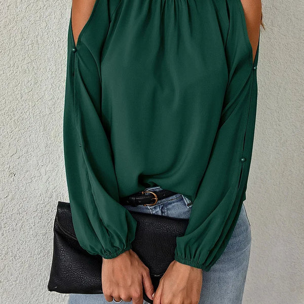 Sexy Off Shoulder Women's Blouse 2023 Spring Autumn Long Sleeve Casual Loose Shirt Black Green Tops Office Ladies Blouses