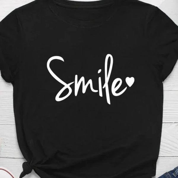 Women Tshirt Ladies Shirt Clothes Camisetas Mujer Smile Heart Print Women T Shirt Short Sleeve Summer Casual Streetwear Top Tees