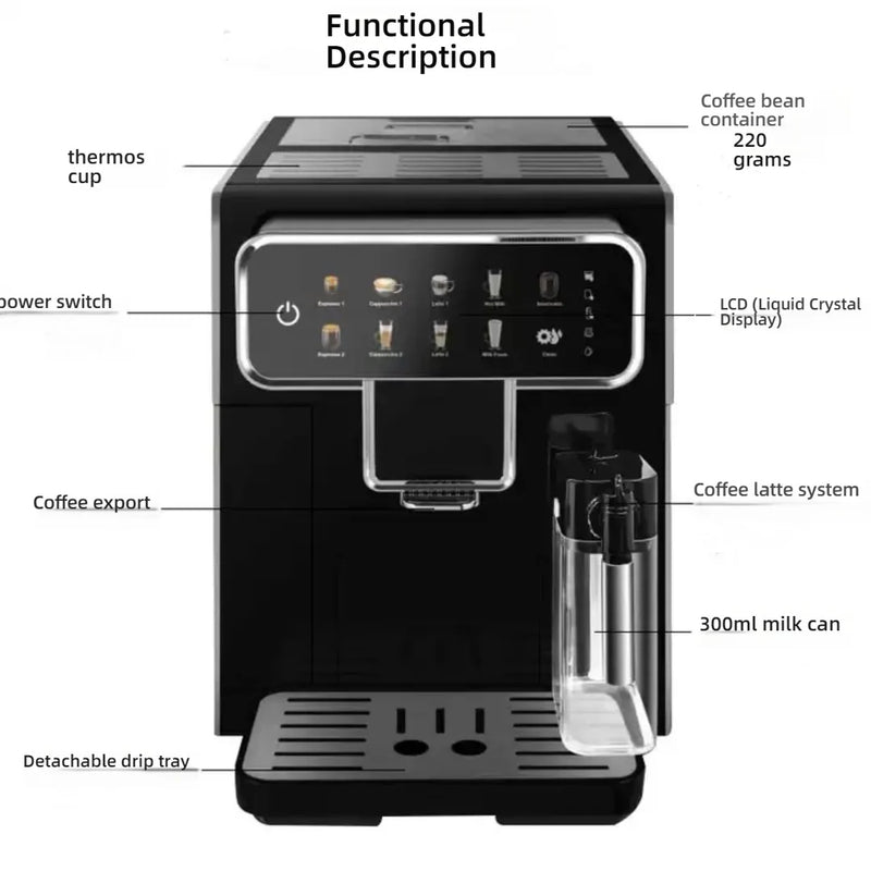 CAFOVO AE01 Fully Automatic Coffee Machine Bean to Cup One Touch Espresso Americano Maker with Milk Frother 1350W