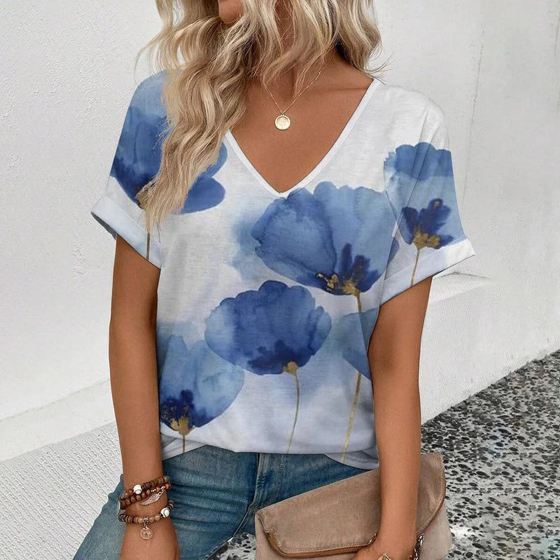 Women's T-Shirt Summer V-Neck T Shirt For Women Daily Fashion Short Sleeve Casual T-Shirt 3d Print Female Clothes