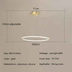 Nordic Simple Round Ring Led Chandeliers Lighting Living Dining Room Lustre Circle Pendant Lights Bedroom Hanging Lamps Fixtures