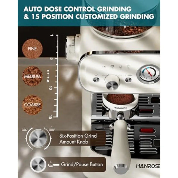 Professional Espresso Machine with Builtin Grinder and 20 Bar Pressure for Home Use Includes Milk Frother Steam Wand for Crafti