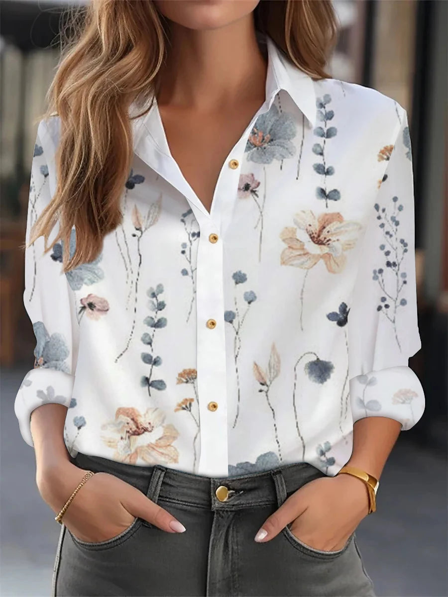 Elegant Loose Blouse Woman Fashion Temperament Long Sleeve Woman Shirt Printed Casual Woman Shirt Holiday Top