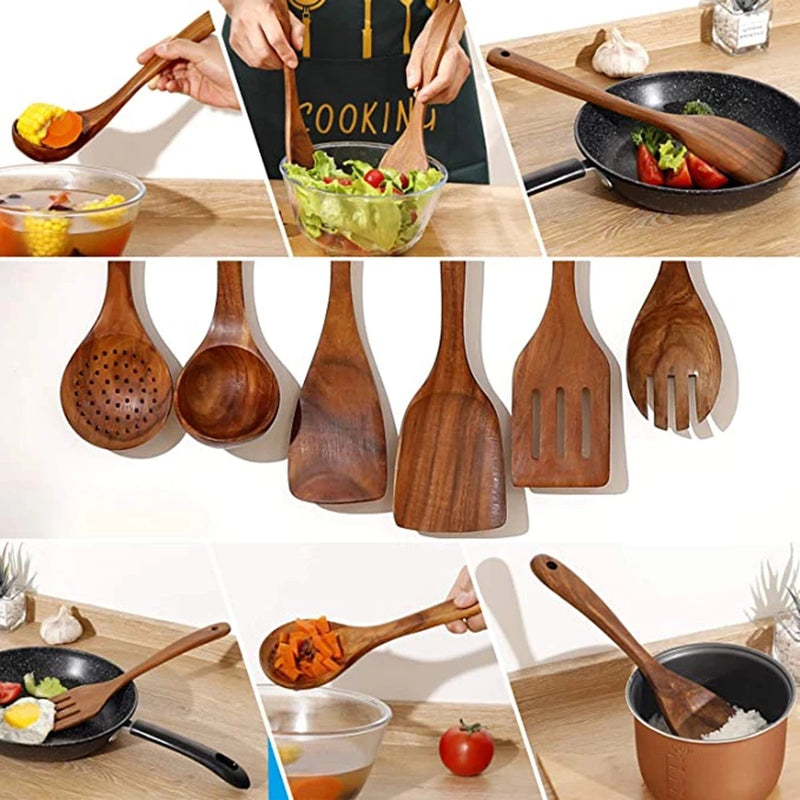 Kitchen Sets Wooden Kitchen Utensils Cooking Wooden Spoons Wooden Spoons Soup Utensils Kitchen Cooking Sets Cooking Gifts1-10PC