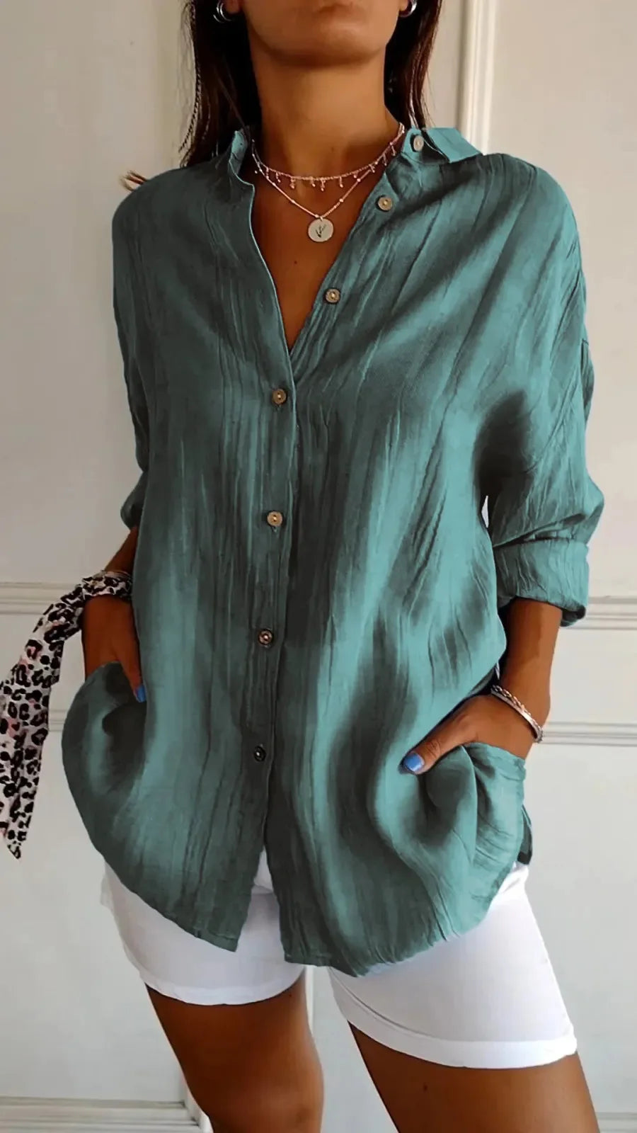 New Women's Shirt Casual Lapel Pleated Single-Breasted Button Solid Color Shirt Office Street Tops Blouses for Female