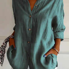 New Women's Shirt Casual Lapel Pleated Single-Breasted Button Solid Color Shirt Office Street Tops Blouses for Female