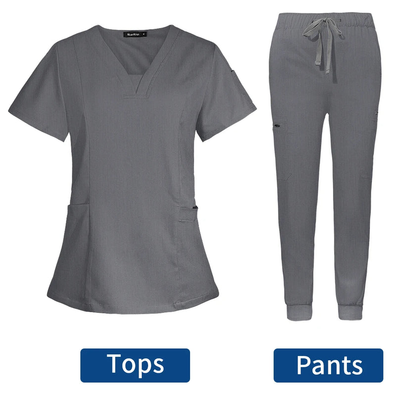 Short Sleeve Scrubs Surgical Nursing Uniforms Nurse Women V-neck Pocket Workwear Dentist Medical Uniforms Men Clinic Scrub Suit