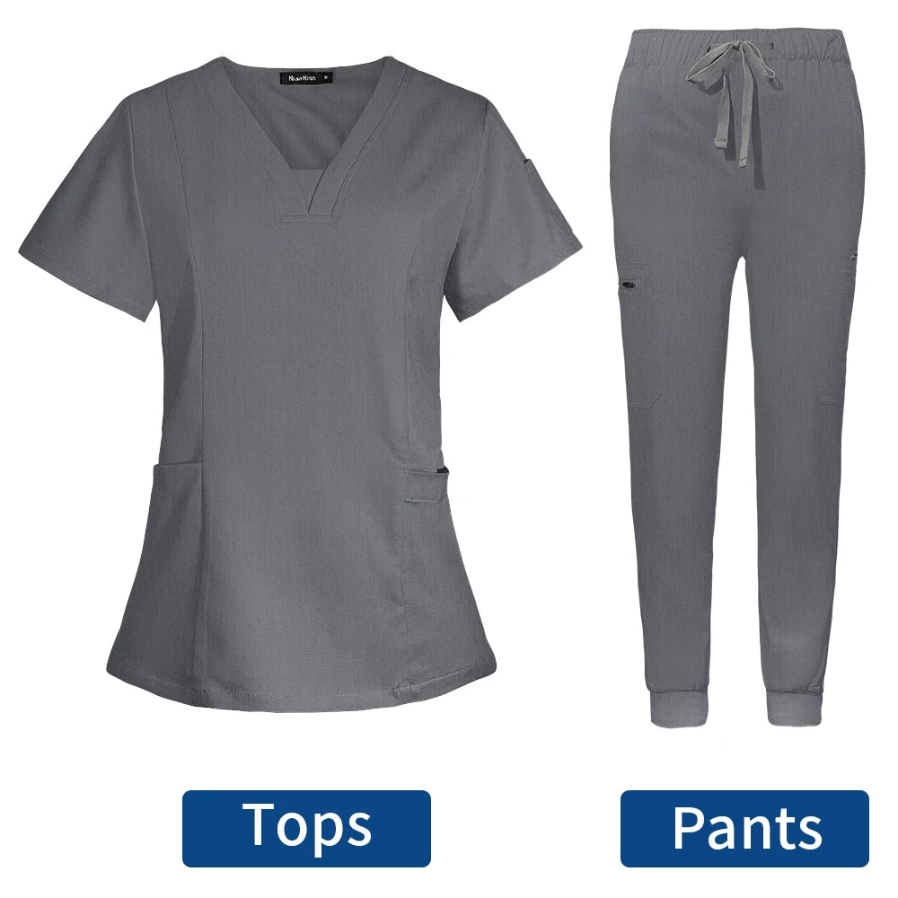 Short Sleeve Scrubs Surgical Nursing Uniforms Nurse Women V-neck Pocket Workwear Dentist Medical Uniforms Men Clinic Scrub Suit