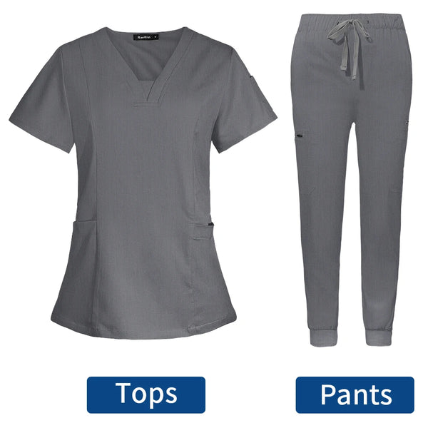Short Sleeve Scrubs Surgical Nursing Uniforms Nurse Women V-neck Pocket Workwear Dentist Medical Uniforms Men Clinic Scrub Suit