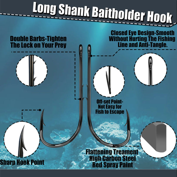 9KM Baitholder Fishing Hooks Sea Barbed Long Shank Beak Hook Live Bait Holder Fishing Worm Hooks Saltwater Accessories Tackle